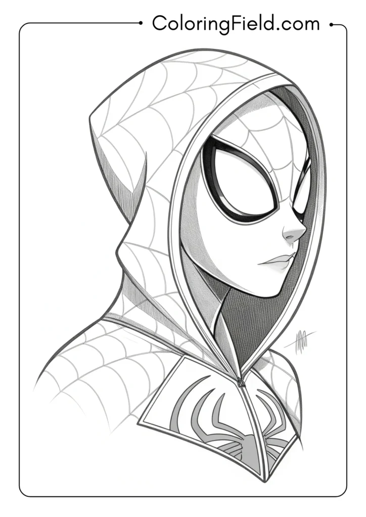 Close-up of Spider-Gwen's mask design