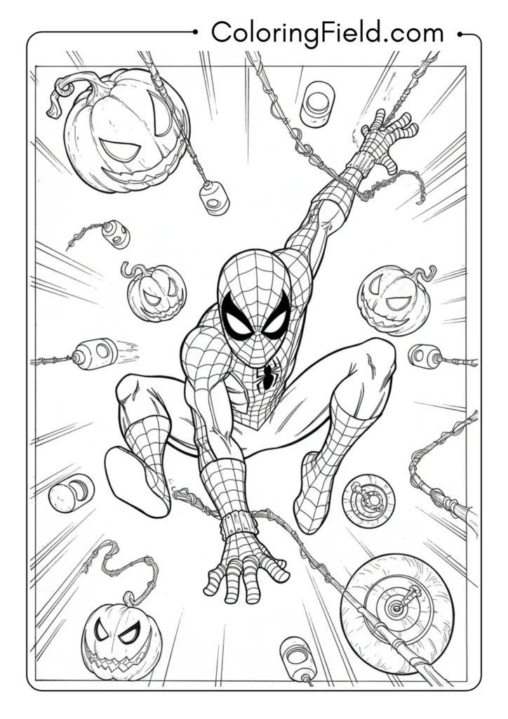 Spider-Man dodging multiple projectiles
