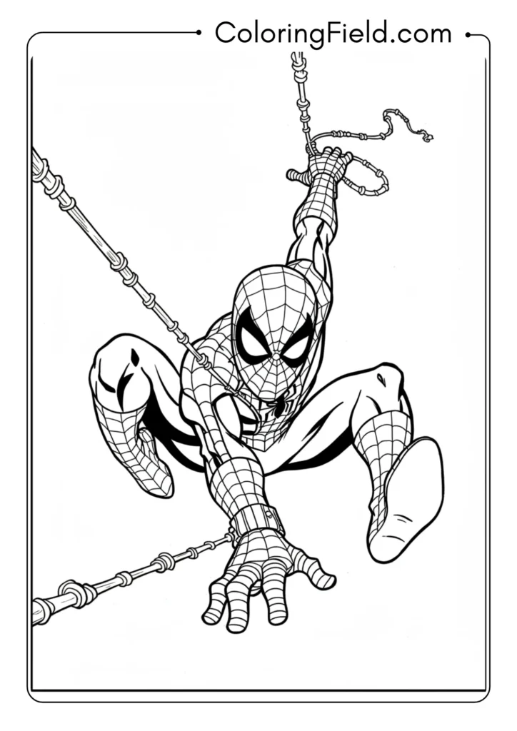 Spider-Man in the midst of a web-zip maneuver