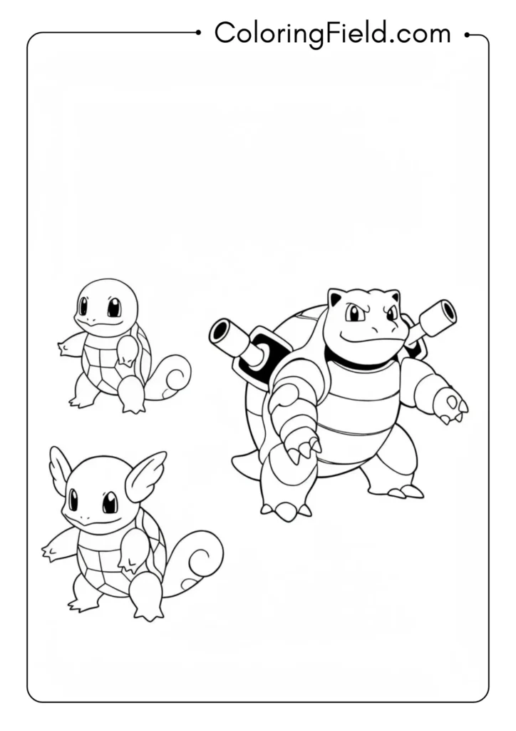 Squirtle to Wartortle to Blastoise transformation