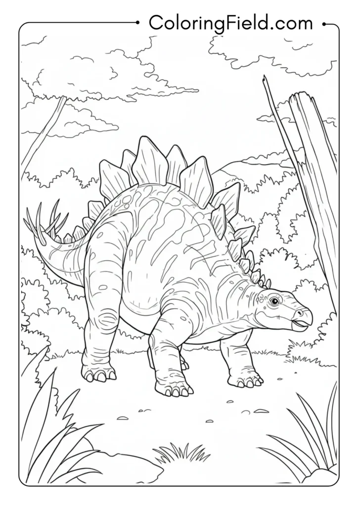Stegosaurus defending itself with raised tail