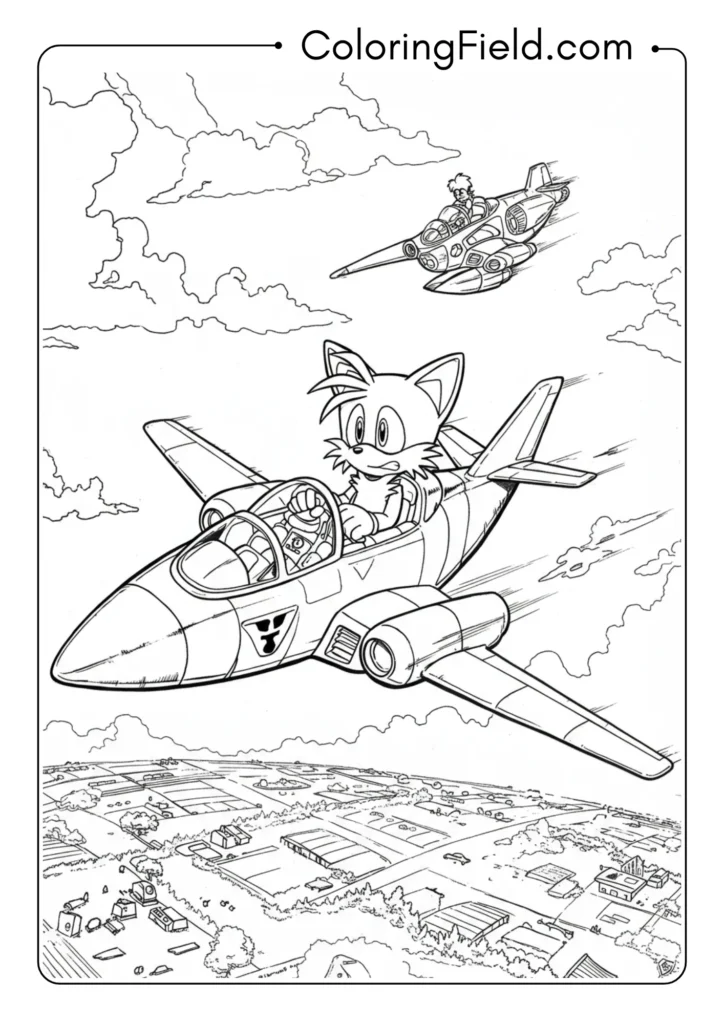 Tails piloting the Tornado plane, action scene
