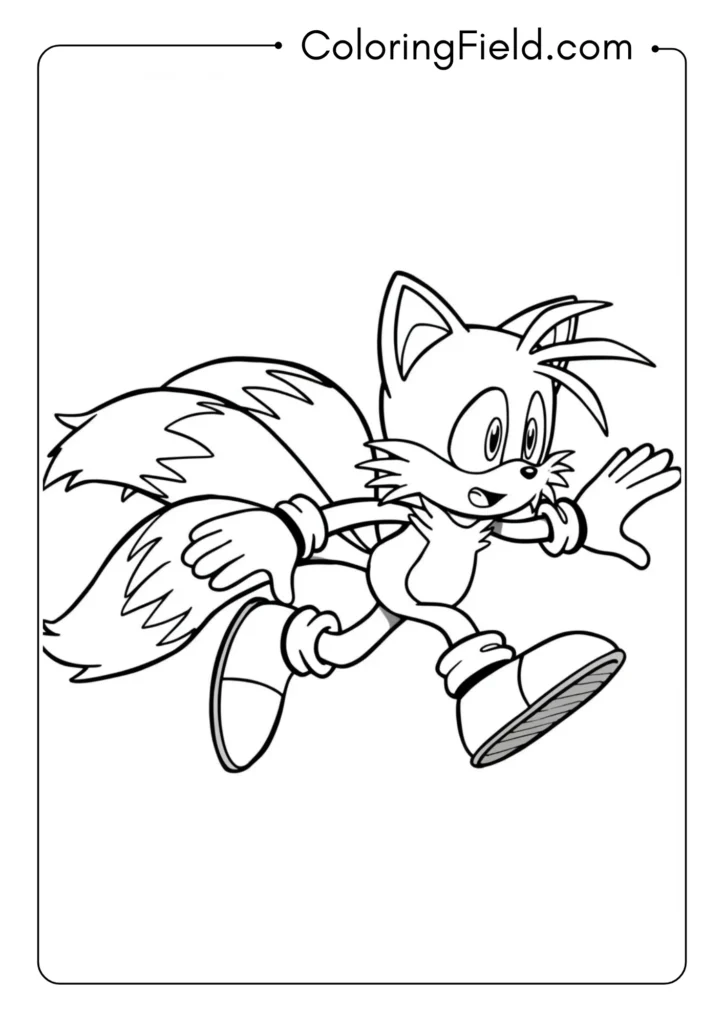 Tails running with his tails behind him, side view