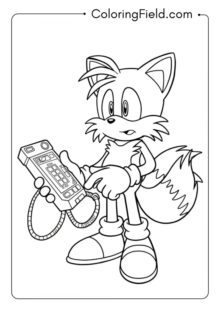 Tails using a gadget or invention, curious expression