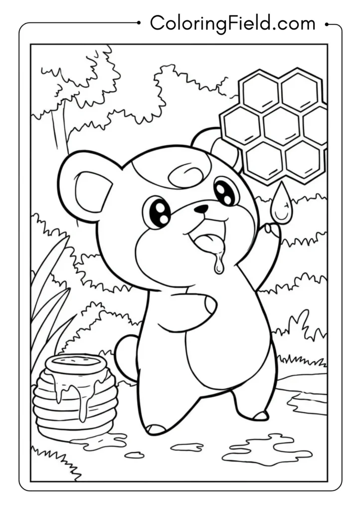 Teddiursa licking honey