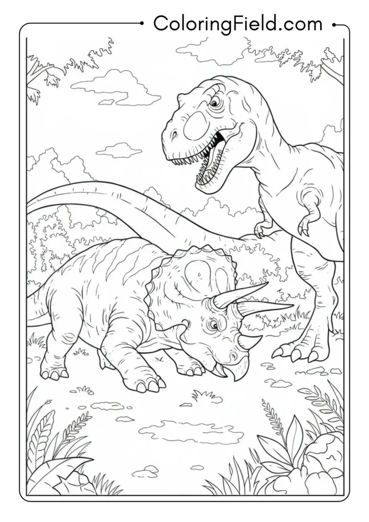 Triceratops facing off against a T-Rex
