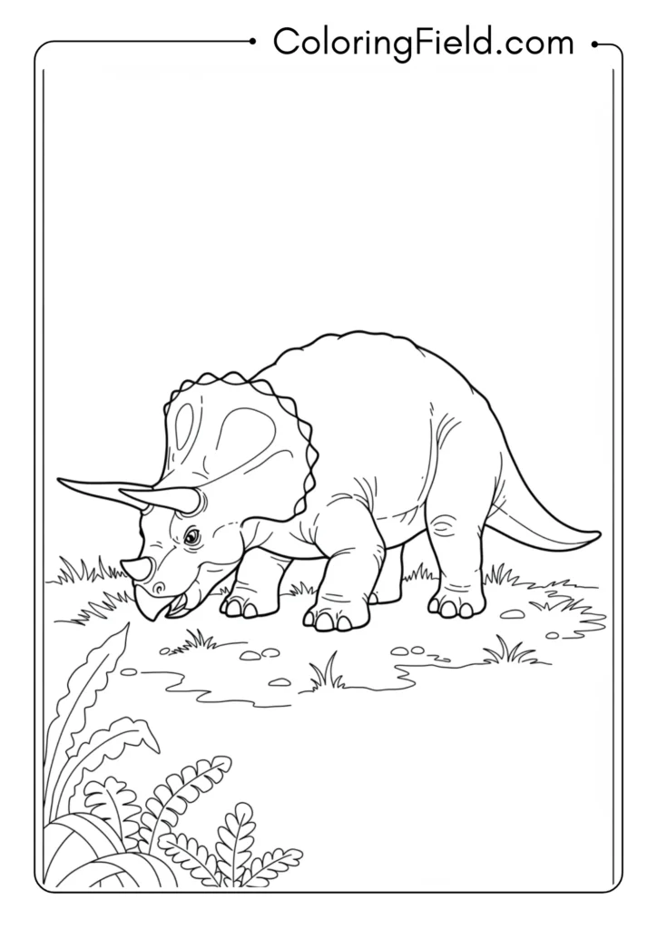 Triceratops grazing on low vegetation
