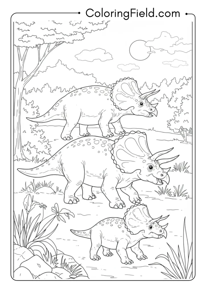 Triceratops herd moving together