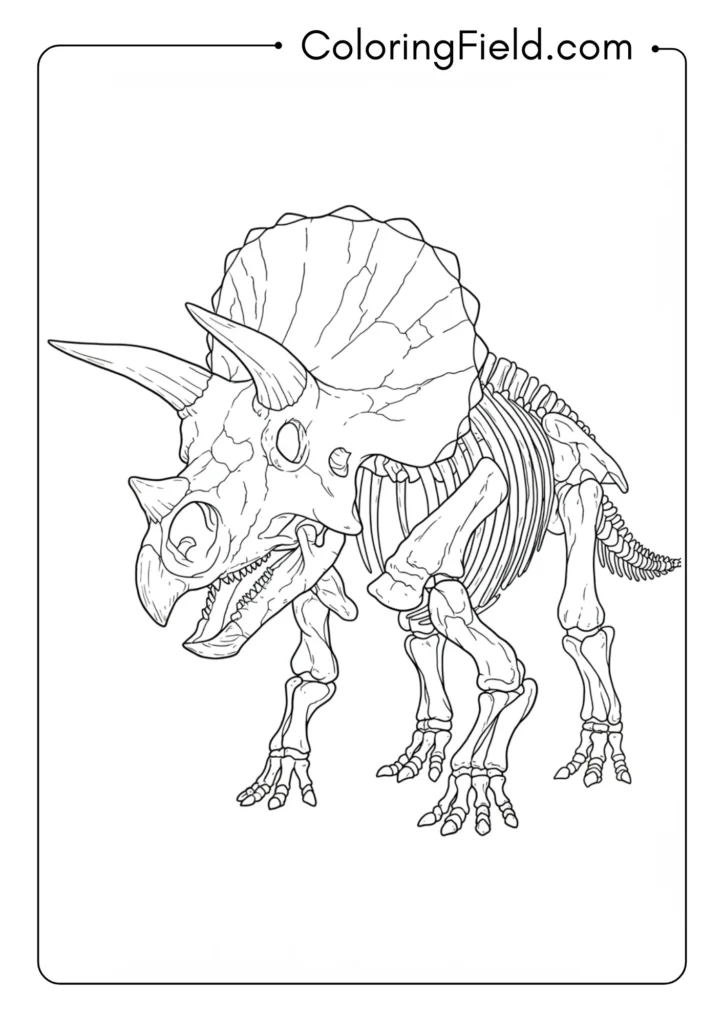 Triceratops skeleton with focus on the distinctive skull