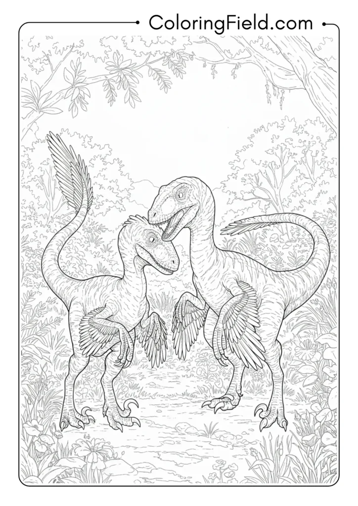 Two Velociraptors in a non-aggressive social interaction