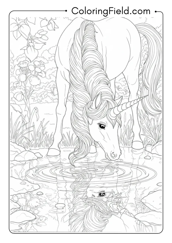 Unicorn Drinking from Stream