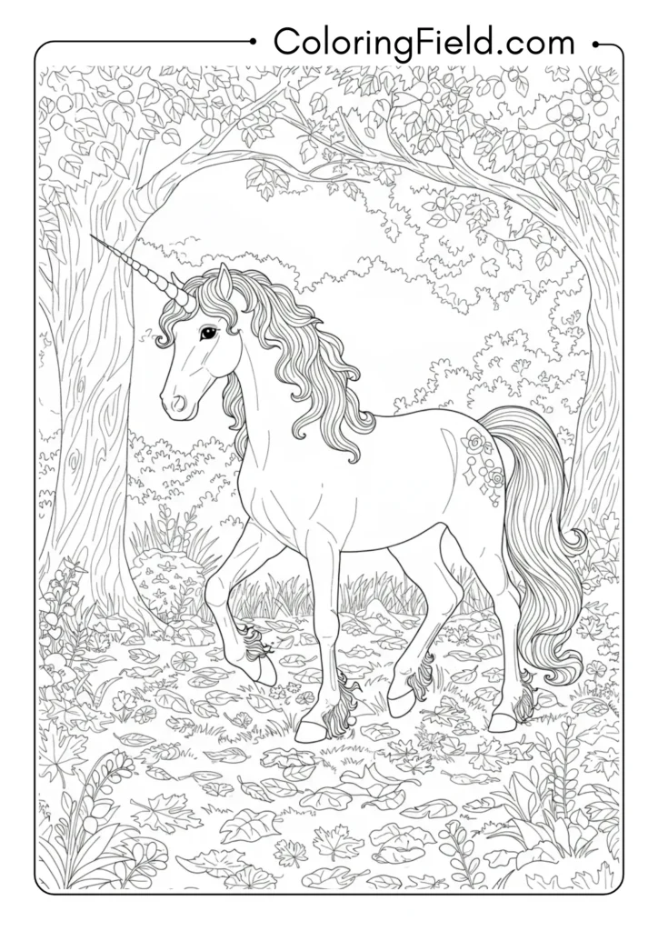 Unicorn in Autumn Forest