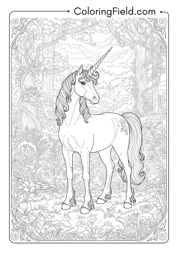 Unicorn in Forest Clearing