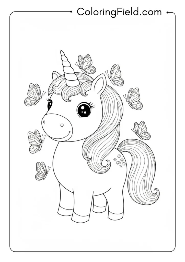 Unicorn with Butterfly Friends