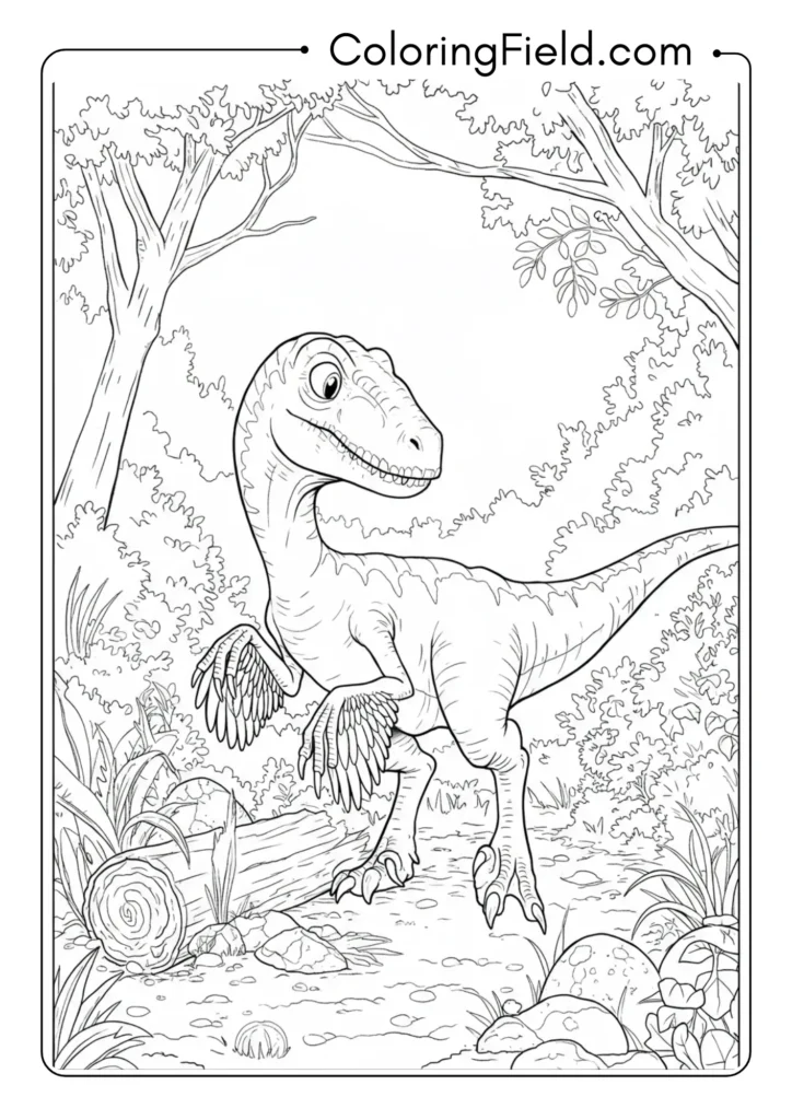 Velociraptor interacting with an object