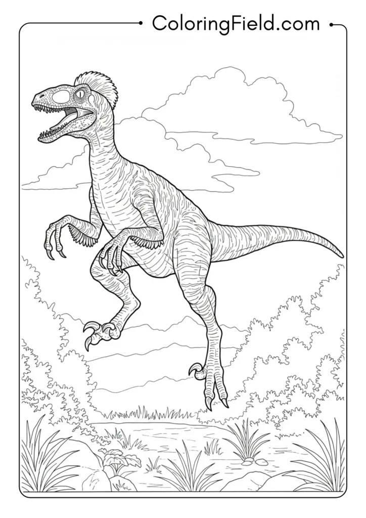 Velociraptor leaping with both feet off the ground