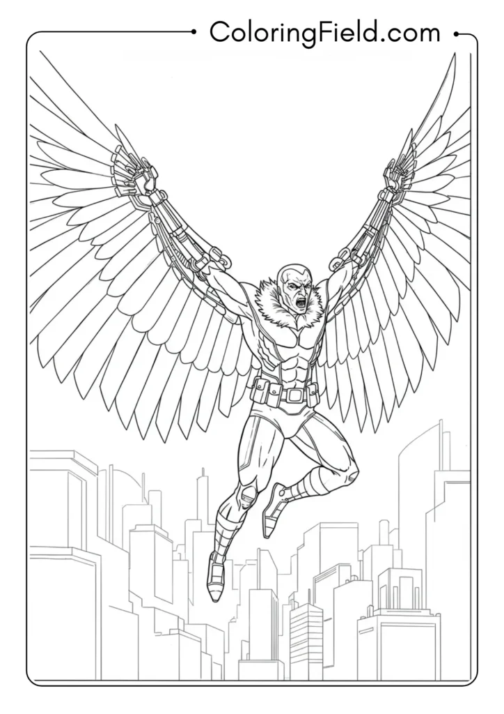 Vulture soaring with his massive mechanical wings