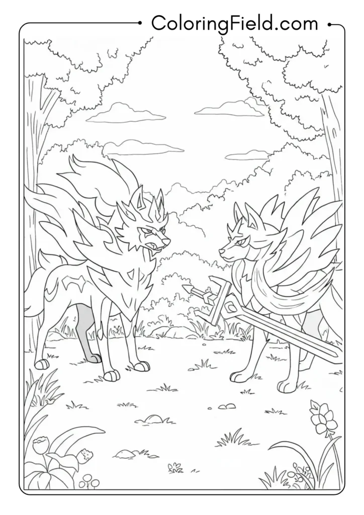 Zamazenta and Zacian facing each other