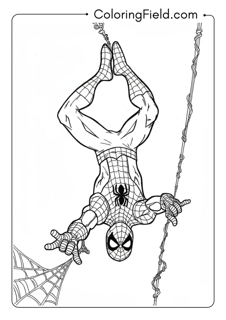 Spider-Man performing his signature upside-down