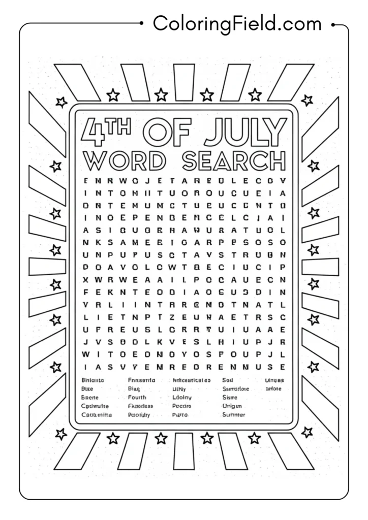 4th of July Word Search Grid