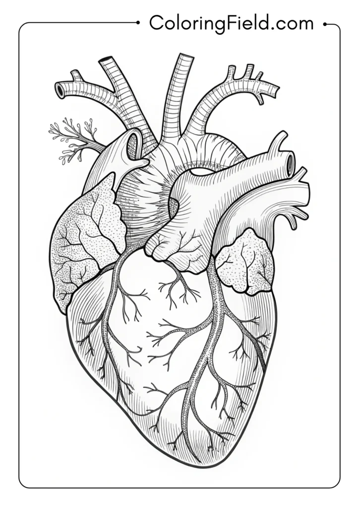 Anatomical heart with major blood vessels and arteries