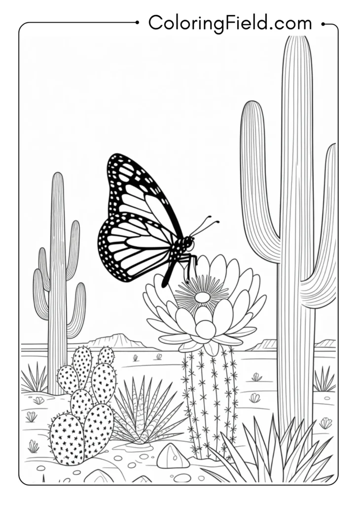 Butterfly on Cactus Flower