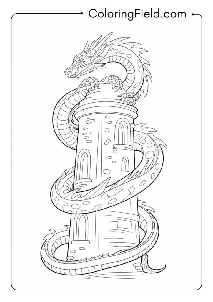Dragon Coiled Around Tower