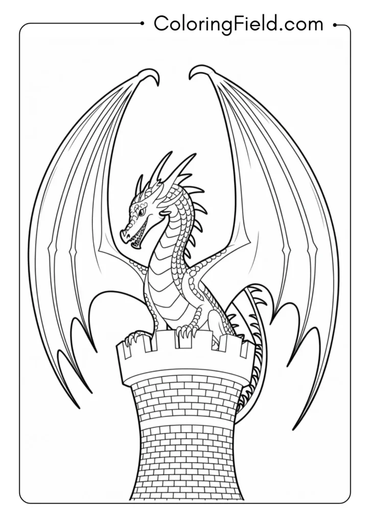Dragon Perched on Castle Tower