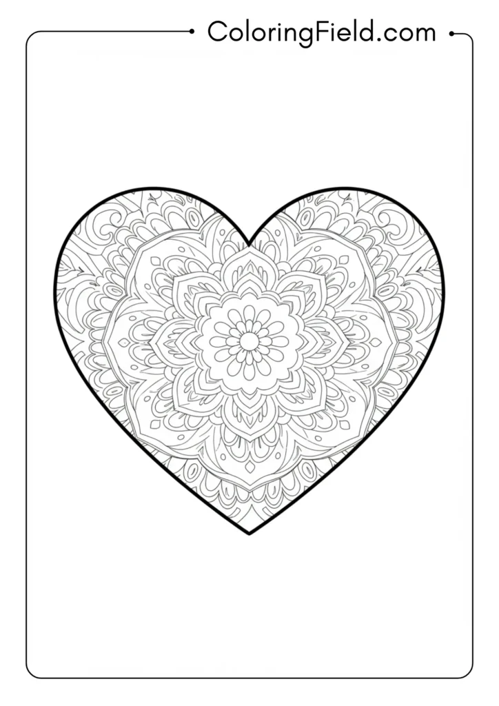 Heart containing complex symmetrical mandala design