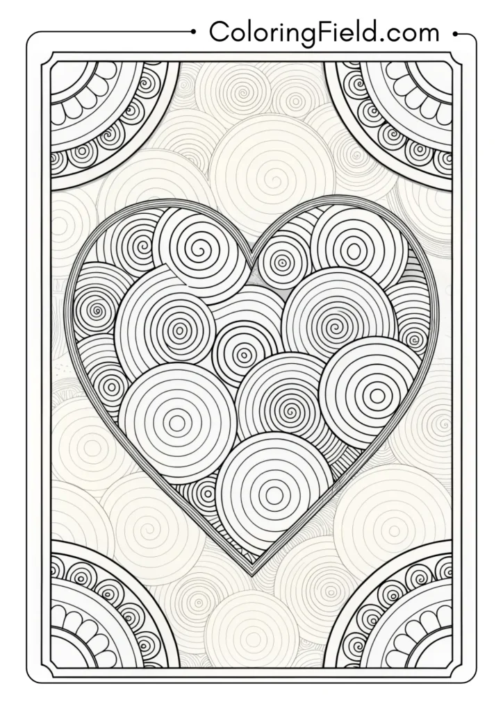 Heart filled with concentric circles and swirling patterns