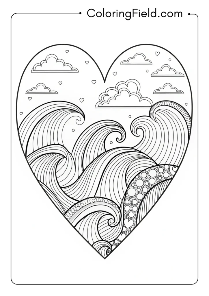 Heart filled with flowing water-like wave patterns