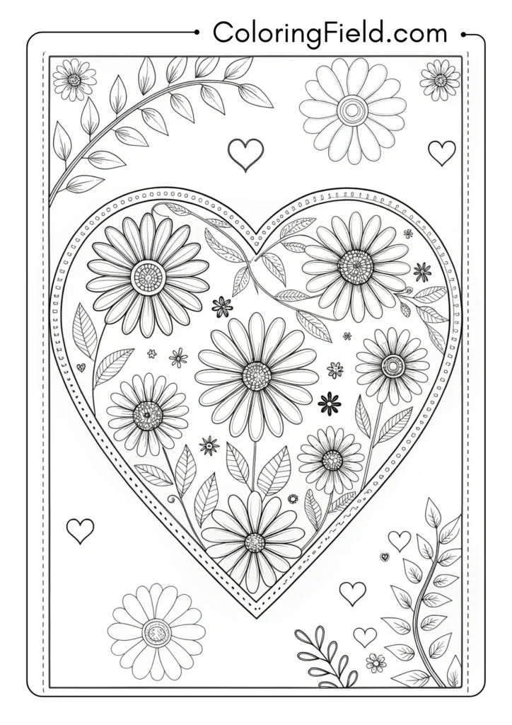 Heart filled with intricate daisy chain patterns