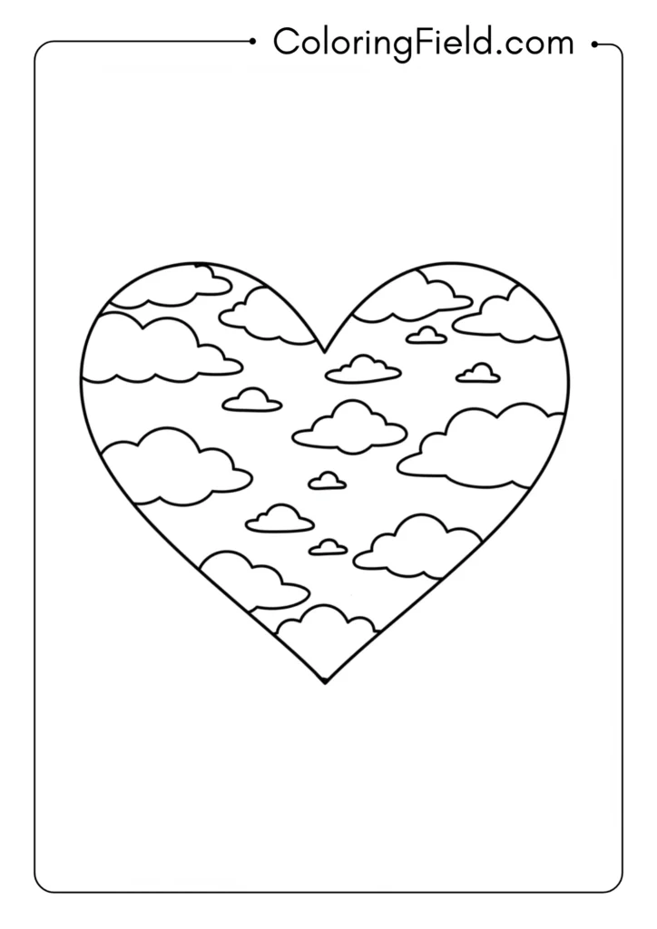 Heart outline with simple cloud shapes floating inside