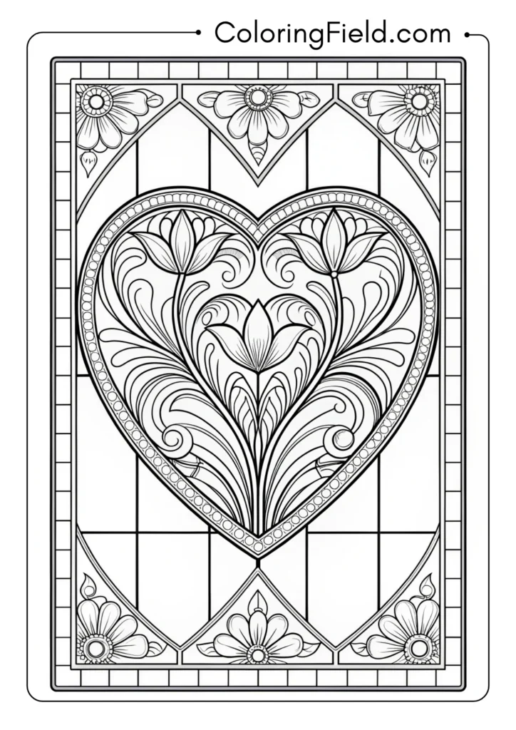 Heart with Art Nouveau stained glass flowing designs