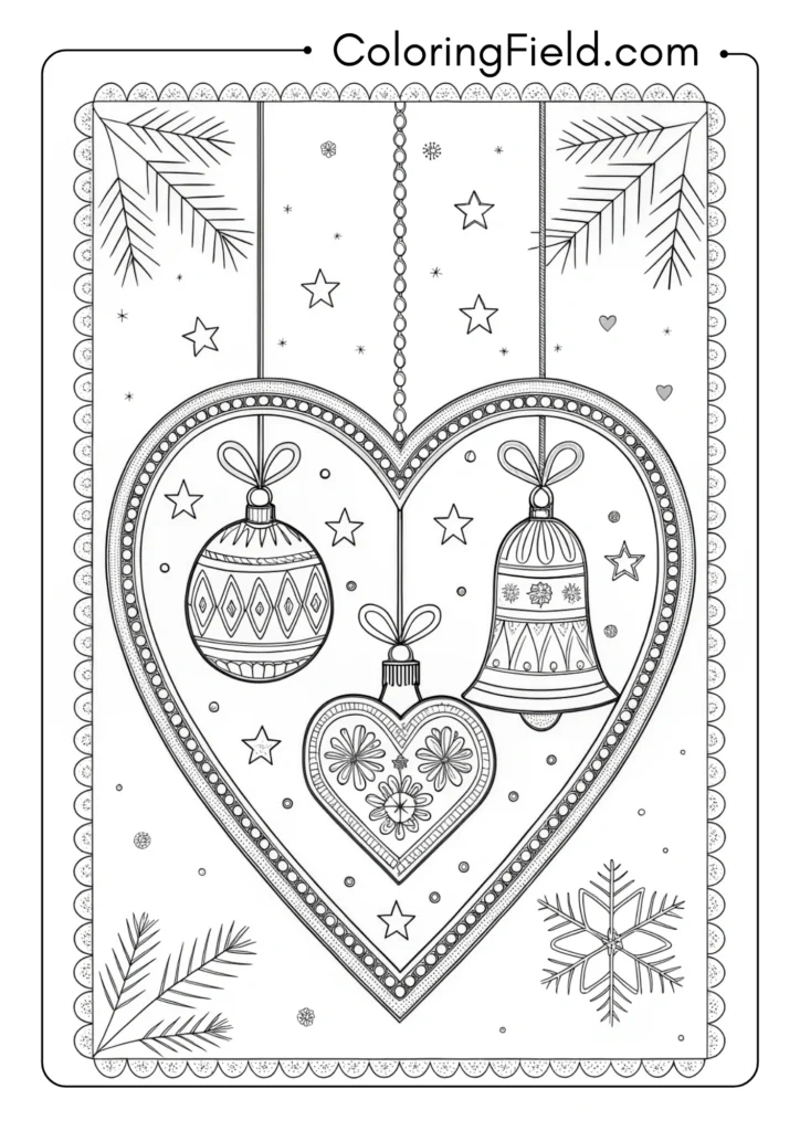 Heart with Christmas ornament hanging details