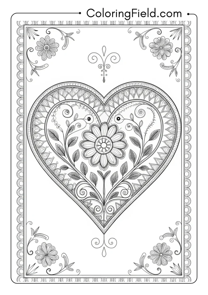 Heart with Victorian valentine card ornate details