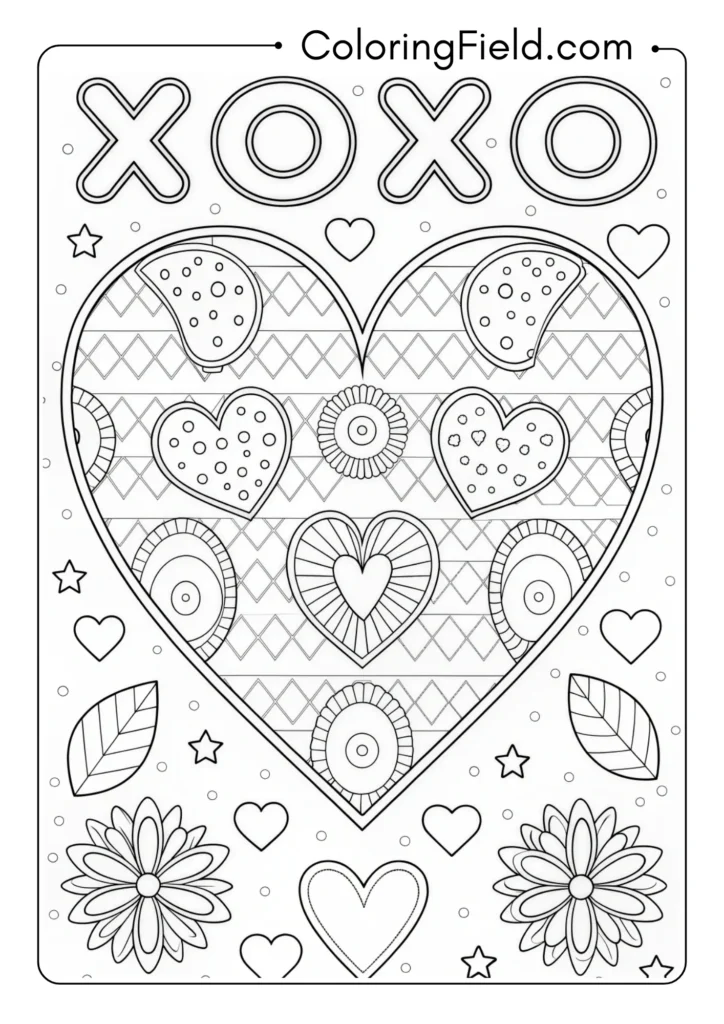 Heart with _XOXO_ pattern repeated throughout
