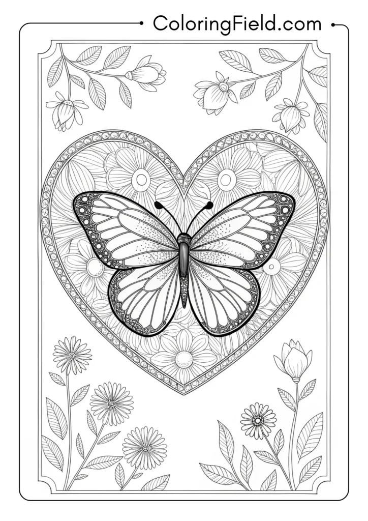 Heart with butterfly wings featuring vein patterns