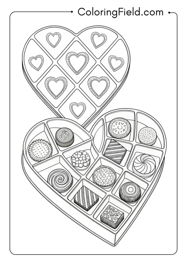 Heart with chocolate box compartment sections