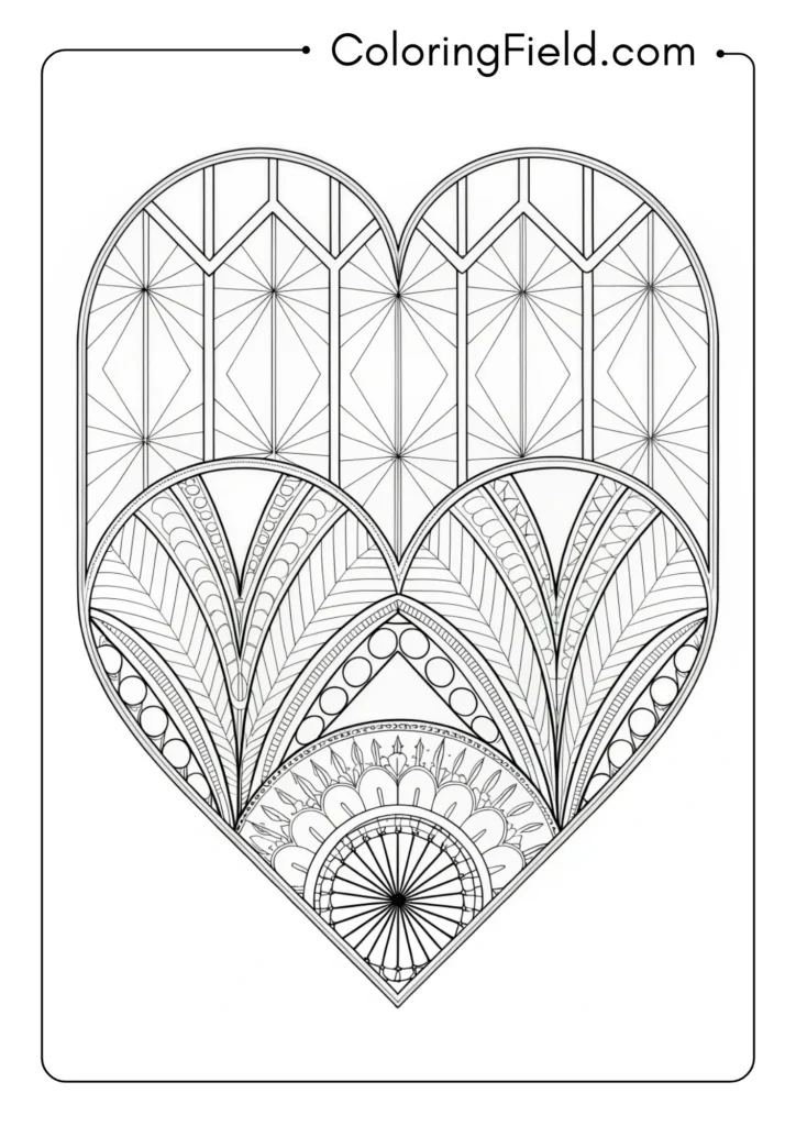 Heart with detailed Art Deco geometric design