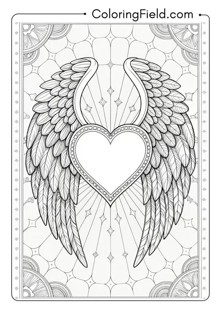 Heart with detailed angel wings spread wide on both sides