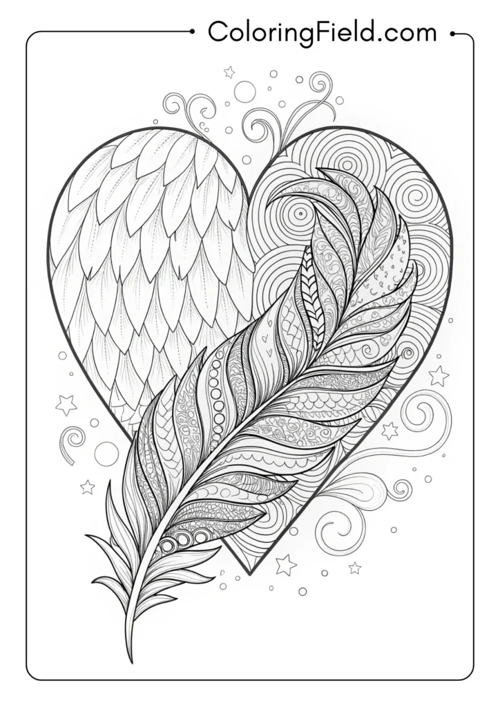 Heart with detailed feather and scale textures