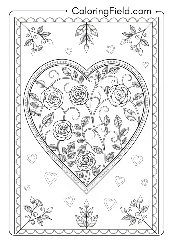 Heart with intricate rose garden pattern inside