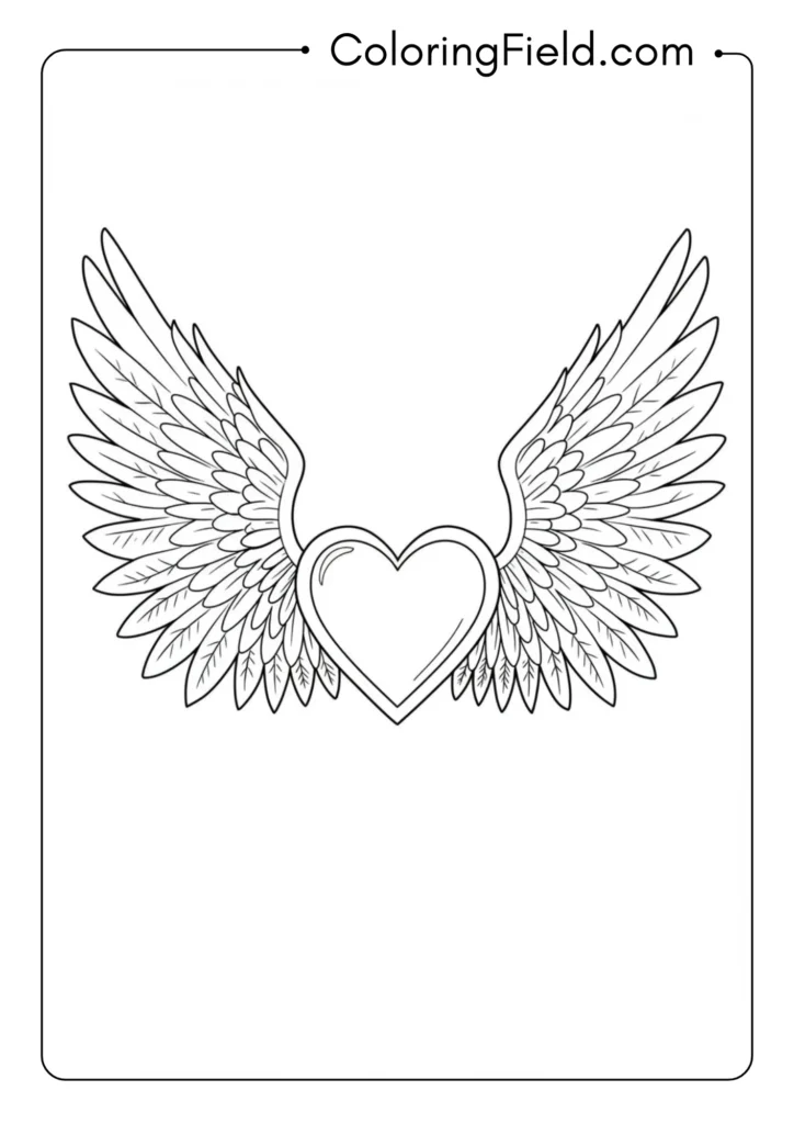 Heart with simple wings on both sides, basic feather lines