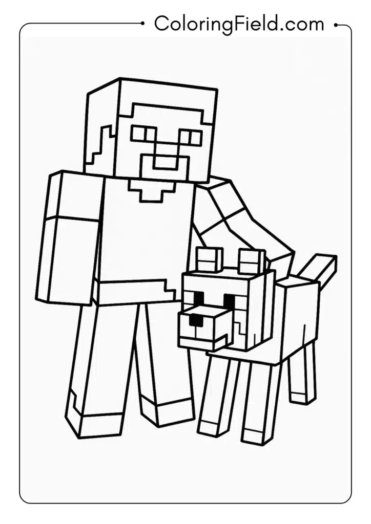 Minecraft Steve and Tamed Wolf