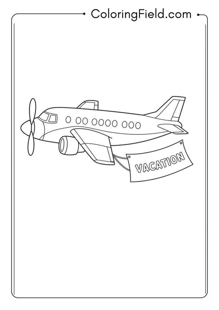 Airplane with vacation banner coloring page