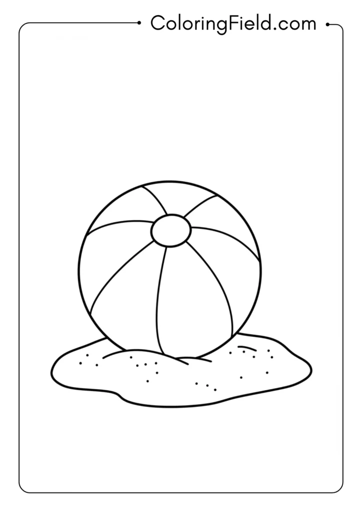 Beach ball on sand coloring page