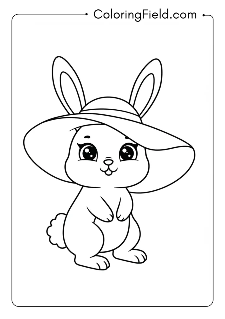Bunny in sun hat coloring page