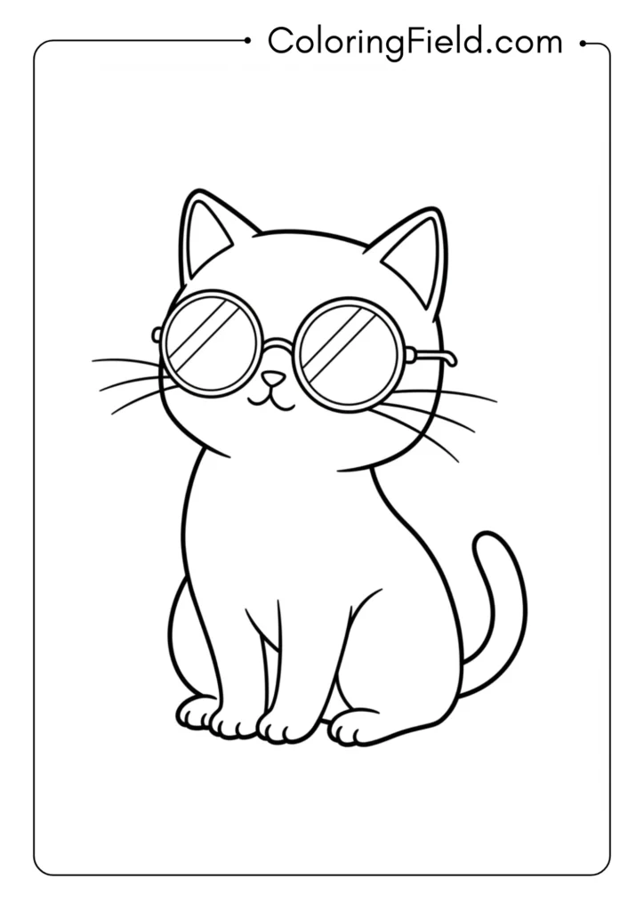 Cat with sunglasses coloring page
