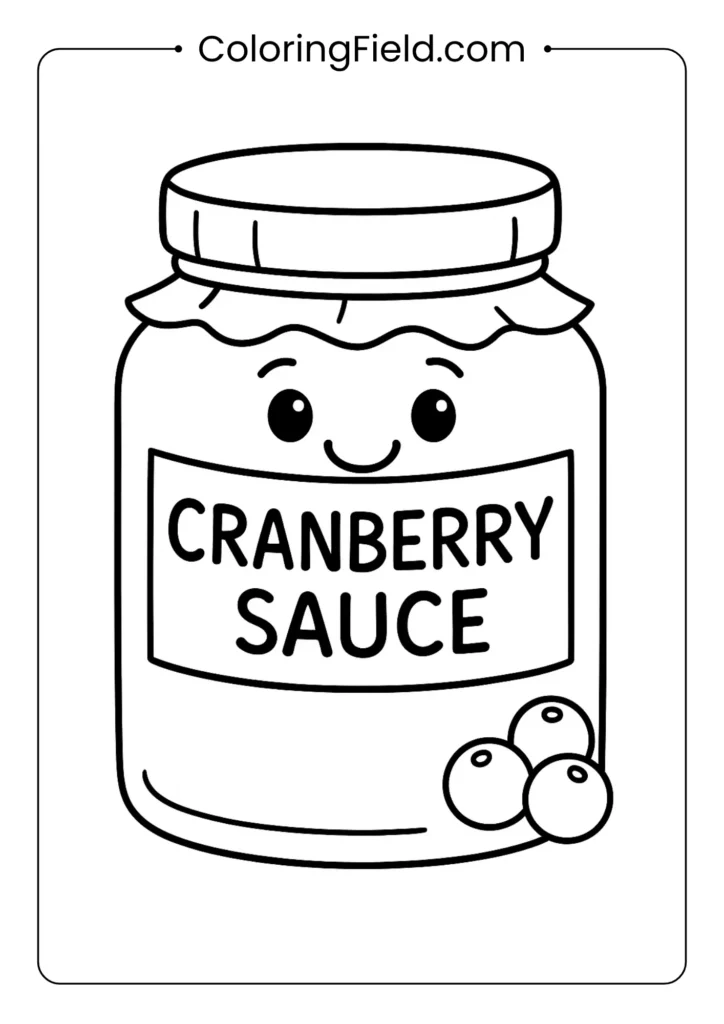 Even the condiments are happy! This cute cartoon jar of cranberry sauce has a big smile on its face.